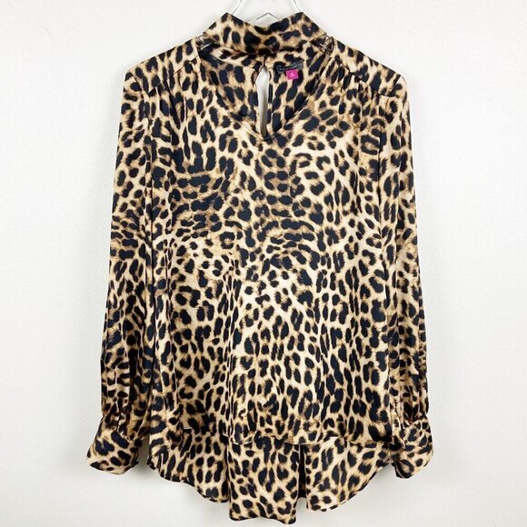 VINCE CAMUTO | Animal Print Choker Neck Style Blouse Long Sleeve Flowy Blouse XS - Picture 1 of 9
